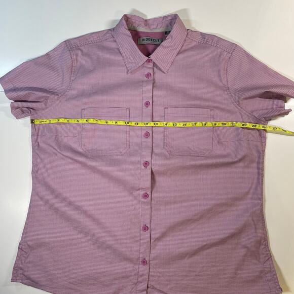 Ridgecut Women’s Sz XL Pink Maroon Micro-Check Work Shirt Short Sleeve Stretch - Picture 4 of 10